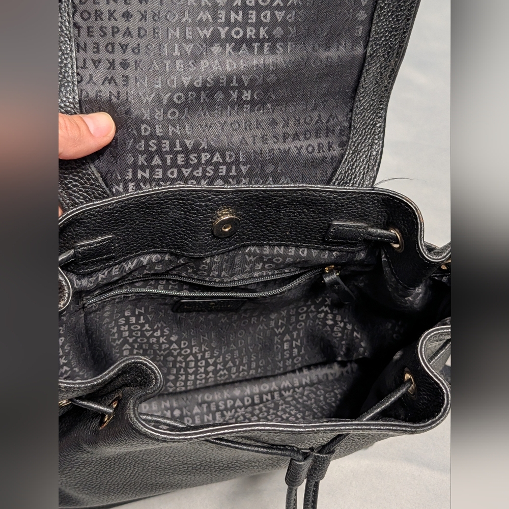 Kate Spade Black Leather Drawstring Backpack - Picture 7 of 16